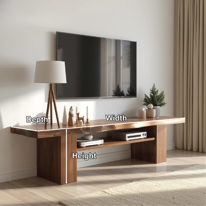 Handcrafted Solid Wood Live Edge TV Stand with Natural Finish for Modern and Rustic Interiors Lynnsnail