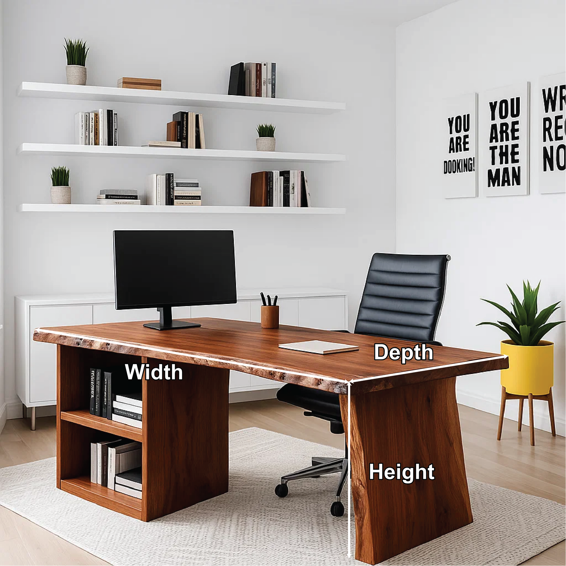 Handcrafted Solid Wood Work Desk – Live Edge Executive Office Table with Modern Minimal Design Lynnsnail