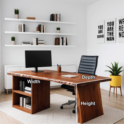 Handcrafted Solid Wood Work Desk – Live Edge Executive Office Table with Modern Minimal Design Lynnsnail