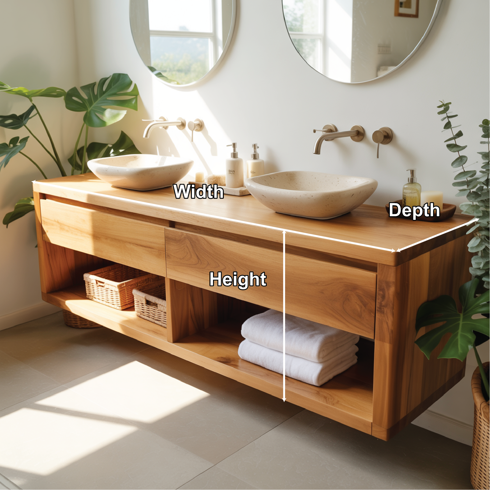 Floating solid wood vanity with double sinks – handcrafted bathroom furniture for modern homes Lynnsnail