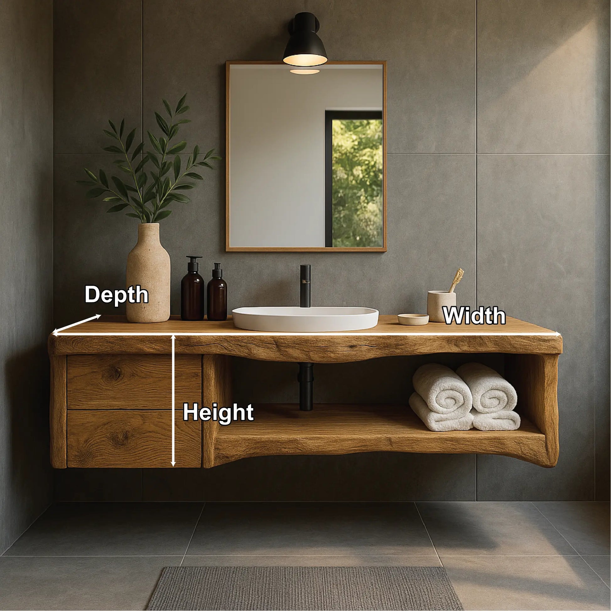 Handcrafted Solid Wood Floating Vanity with Natural Live Edge Design and Modern Minimalist Style Lynnsnail