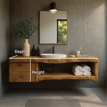 Handcrafted Solid Wood Floating Vanity with Natural Live Edge Design and Modern Minimalist Style Lynnsnail