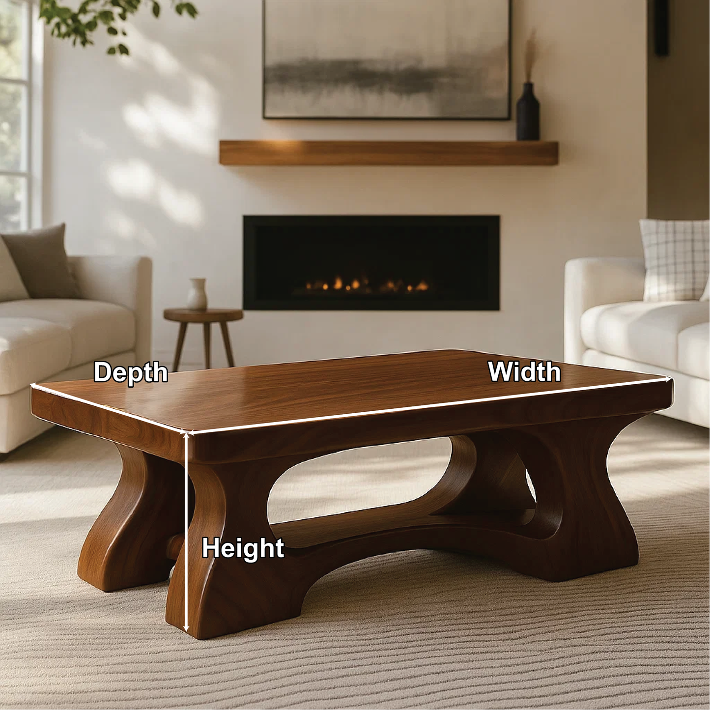 Handcrafted Solid Wood Coffee Table with Sculptural Curved Base and Smooth Polished Finish Lynnsnail