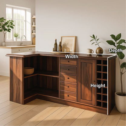 Solid Wood Wine Storage Cabinet with Shelves and Drawers – Premium Corner Bar Furniture Lynnsnail