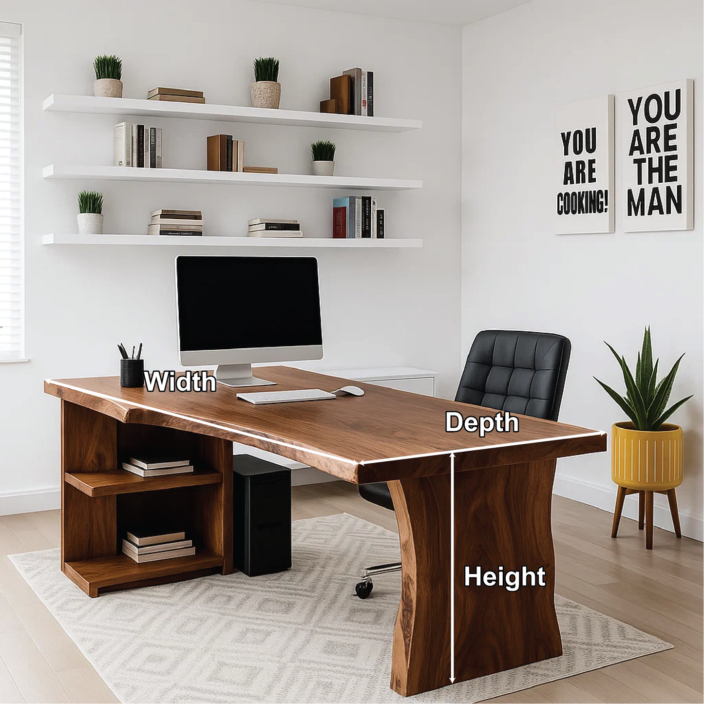 Handcrafted Solid Wood Office Desk – Live Edge Executive Work Table with Organic Curved Base Design