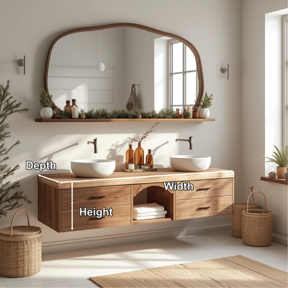 Handcrafted Solid Wood Floating Double Sink Vanity with Drawers and Natural Finish for Bathroom Lynnsnail
