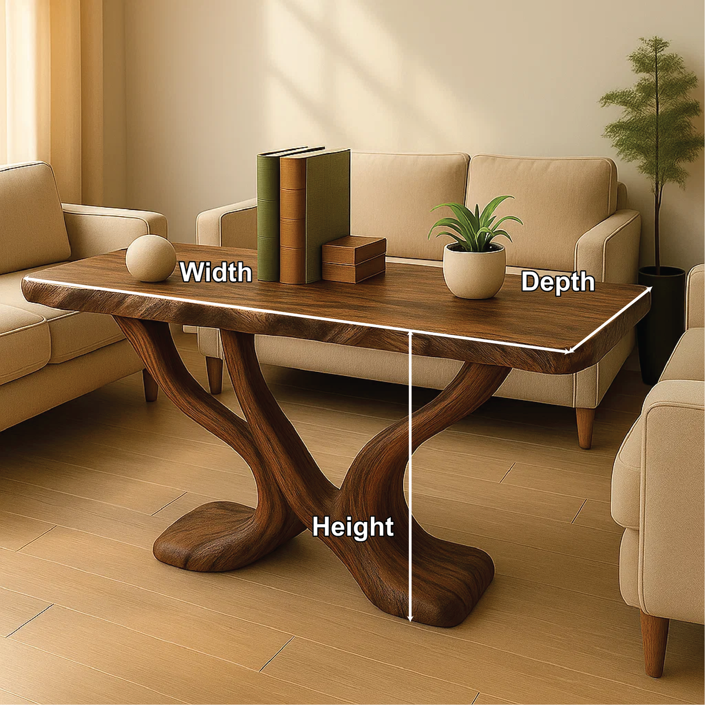 Handcrafted Solid Wood Console Table with Sculptural Y-Shaped Base for Modern Organic Interiors Lynnsnail