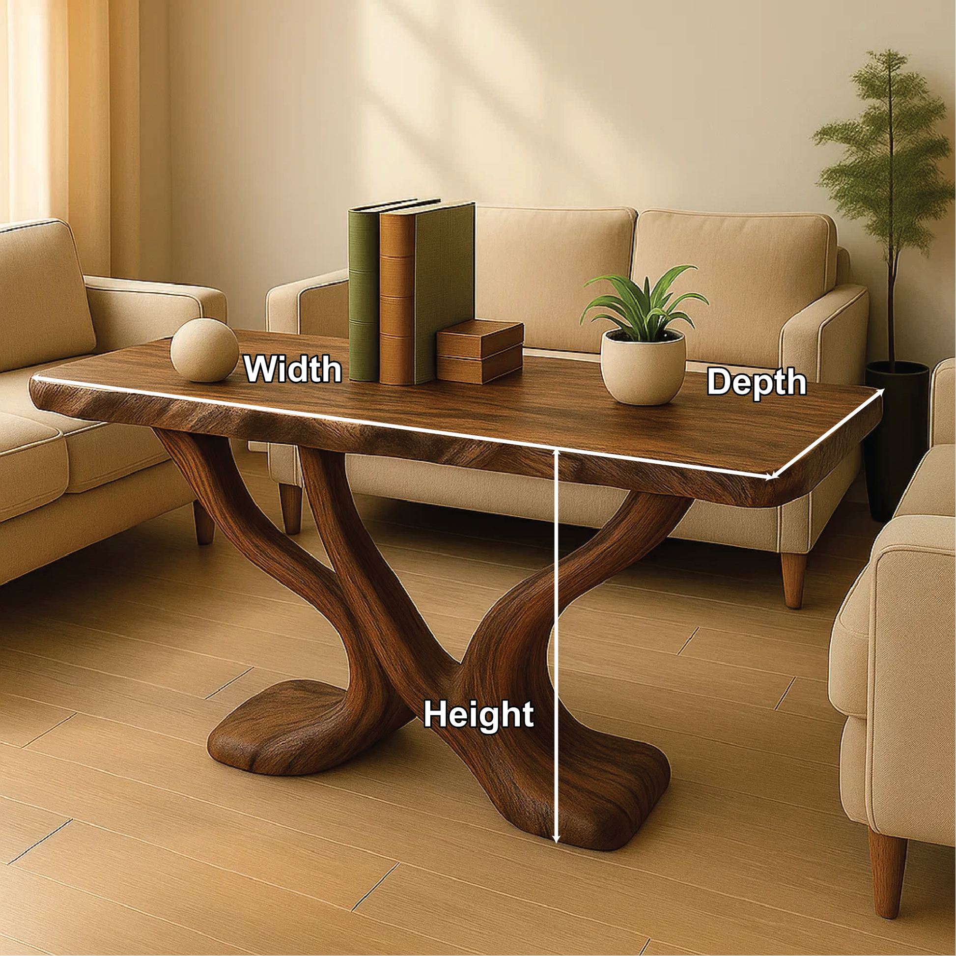 Handcrafted Solid Wood Console Table with Sculptural Y-Shaped Base for Modern Organic Interiors Lynnsnail