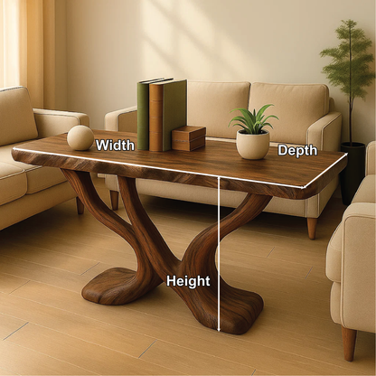 Handcrafted Solid Wood Console Table with Sculptural Y-Shaped Base for Modern Organic Interiors Lynnsnail