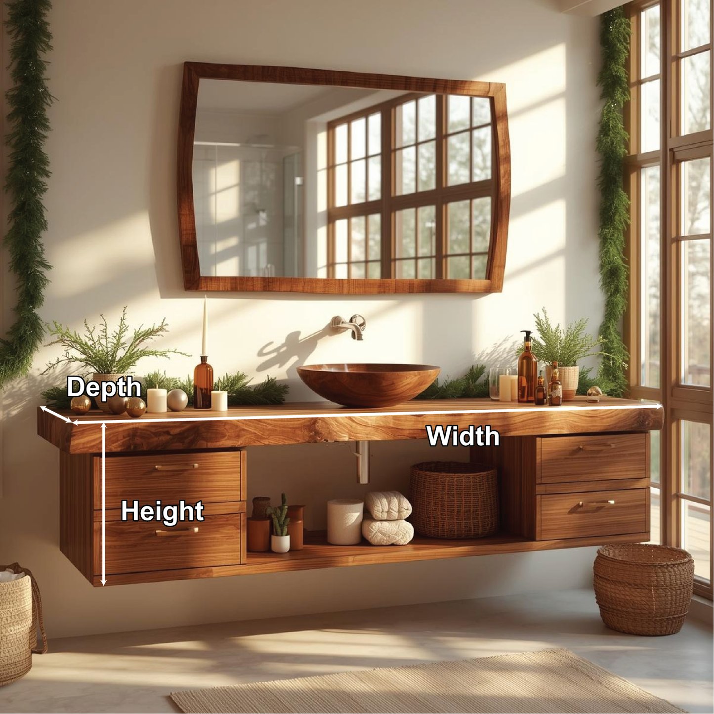 Handcrafted Solid Wood Floating Bathroom Vanity with Drawers and Natural Live Edge Countertop Lynnsnail