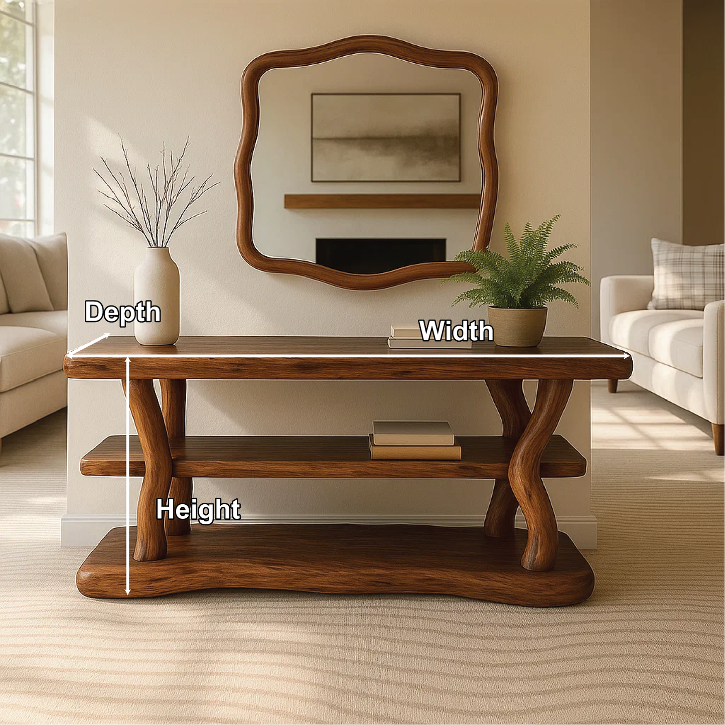 Handcrafted Solid Wood Console Table with Organic Curved Legs and Natural Smooth Finish Lynnsnail