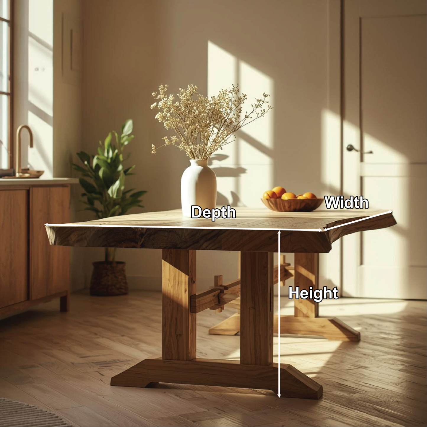 Handcrafted Solid Wood Dining Table – Live Edge Kitchen Table with Artisan Joinery Base