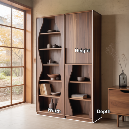 Handcrafted Solid Wood Dining Cabinet with Sculpted Curved Panels and Open Display Shelves Lynnsnail