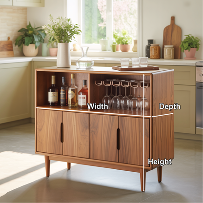 Handcrafted Solid Wood Dining Cabinet with Wine Storage and Hanging Glass Rack Lynnsnail