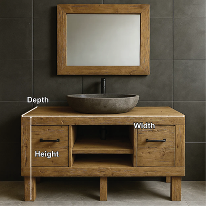 Modern Rustic Handcrafted Solid Wood Bathroom Vanity with Storage Drawers and Open Shelves Lynnsnail