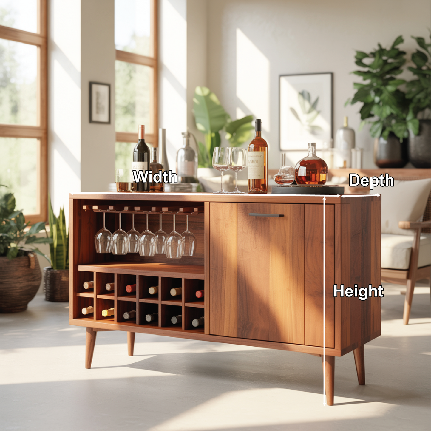 Handcrafted Solid Wood Dining Cabinet with Wine Rack and Hanging Glass Storage Lynnsnail