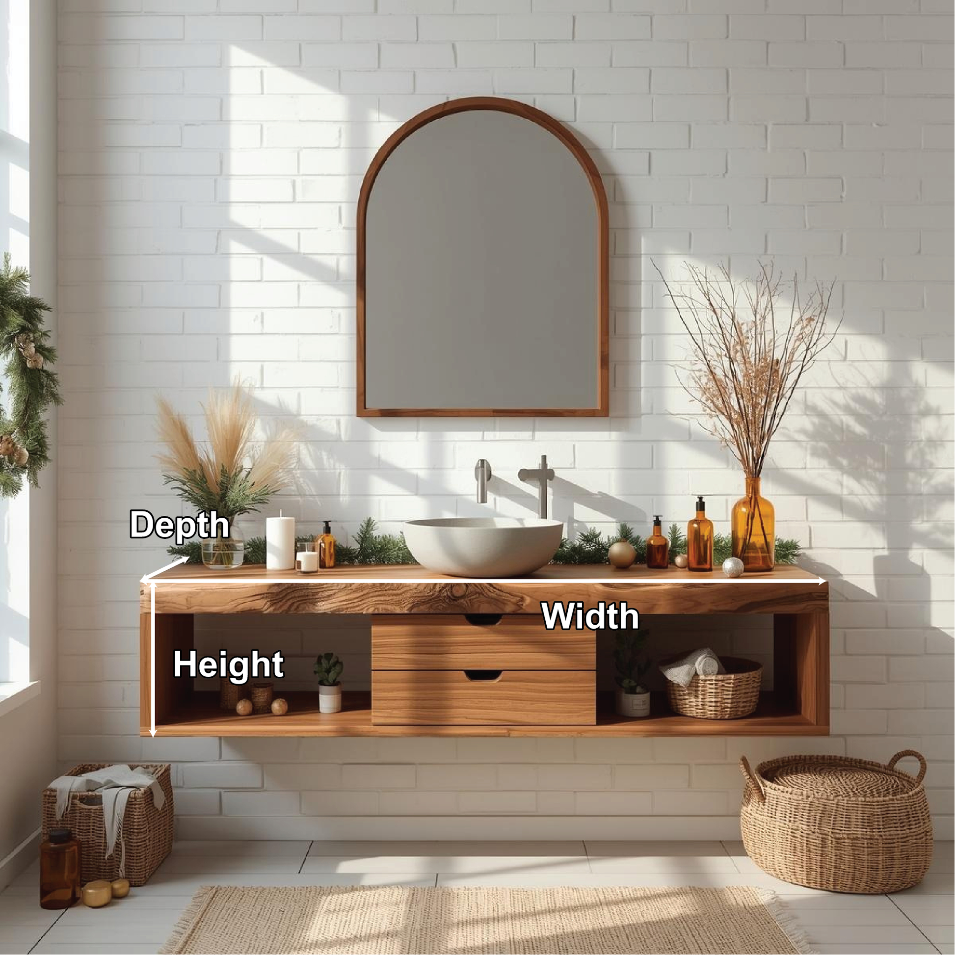 Handcrafted Solid Wood Floating Bathroom Vanity with Center Drawer and Natural Live Edge Design Lynnsnail