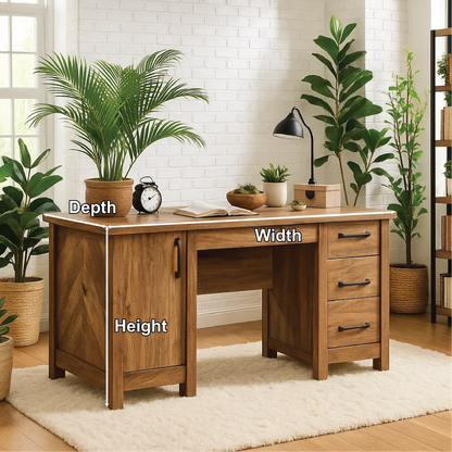 Handcrafted Solid Wood Office Desk – Rustic Work Table with Drawers and Natural Walnut Finish