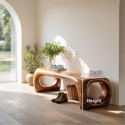 Handcrafted Solid Wood Entryway Bench with Modern Sculpted Organic Frame and Polished Finish Lynnsnail