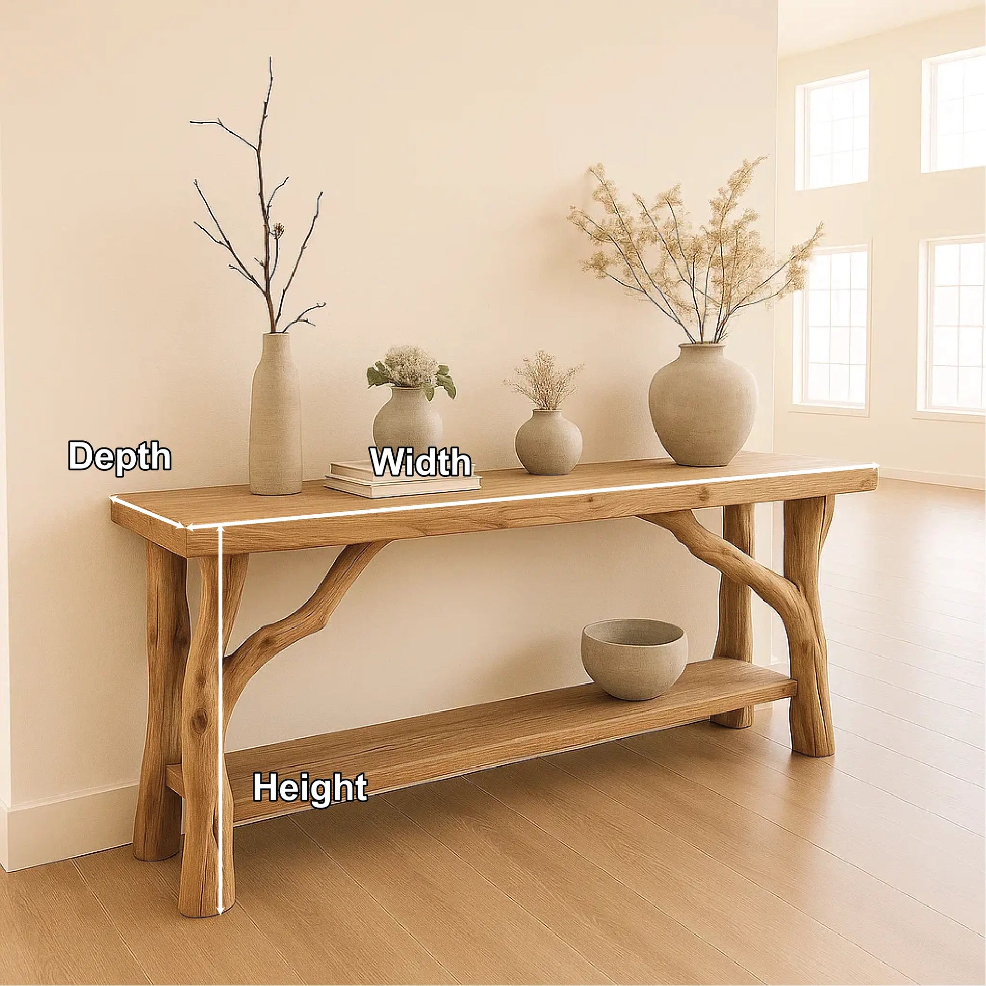 Handcrafted Solid Wood Console Table with Natural Branch Legs for Organic Minimalist Interiors Lynnsnail