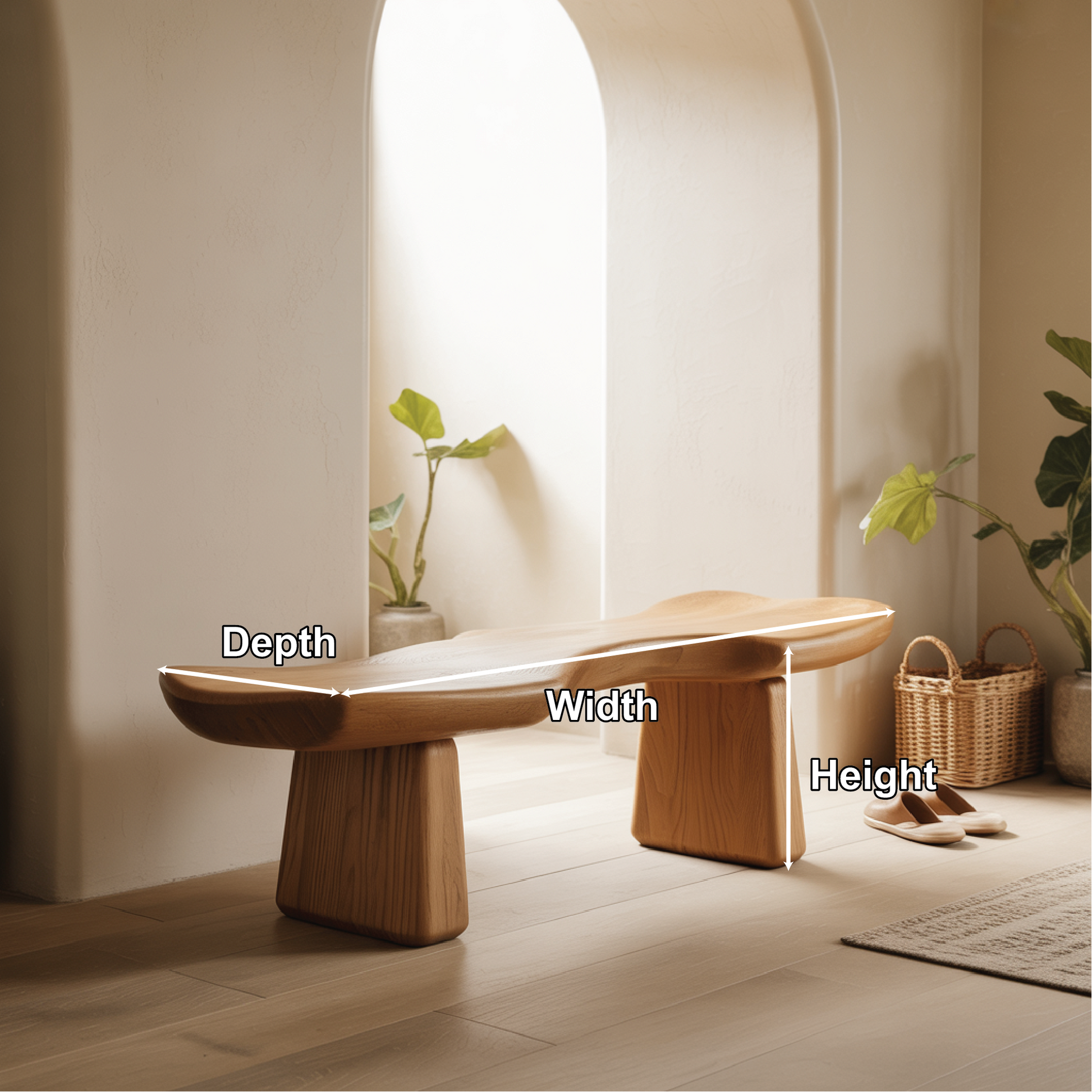 Handcrafted Solid Wood Entryway Bench with Sculptural Organic Seat for Modern Minimalist Homes Lynnsnail