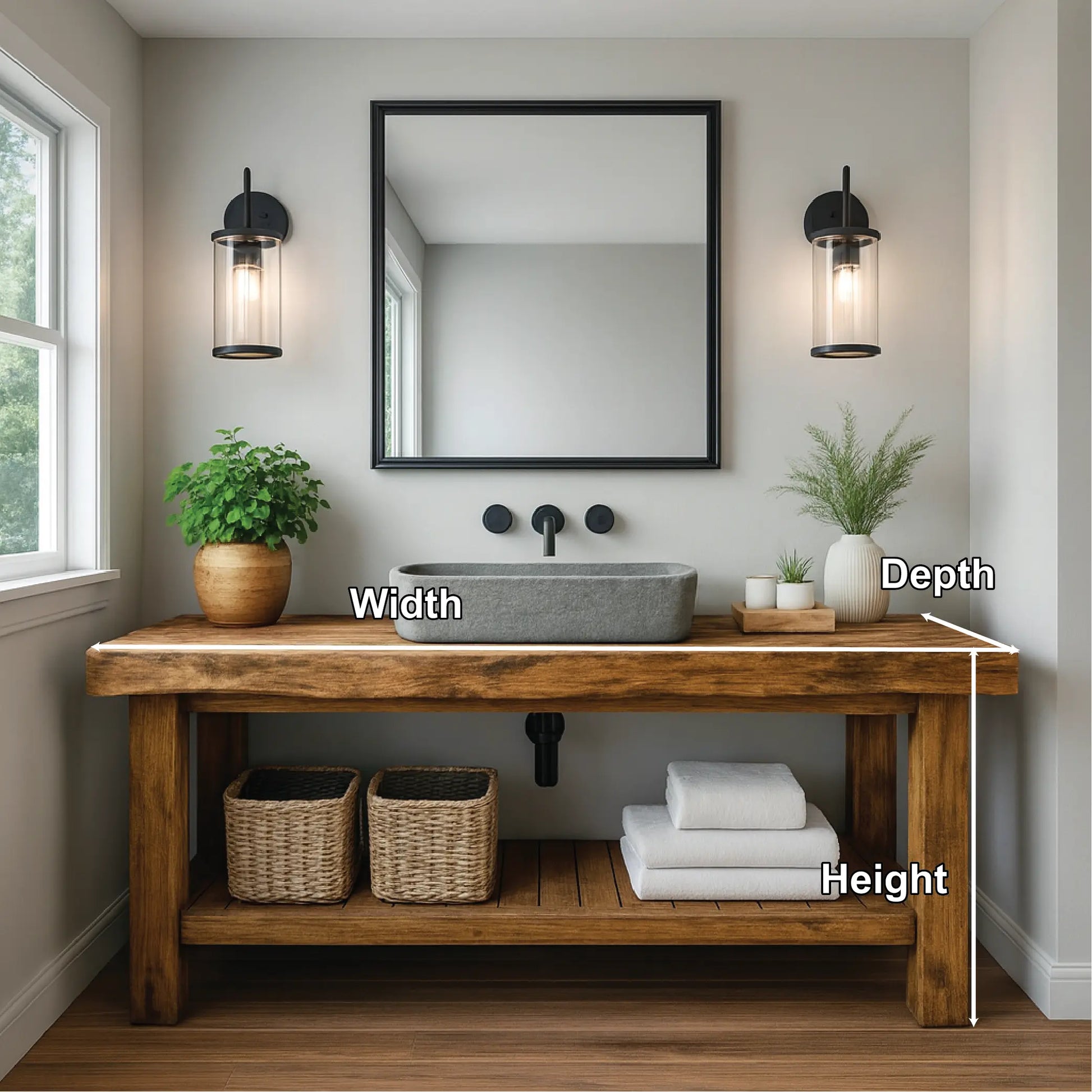 Rustic Solid Wood Bathroom Vanity with Slatted Shelf and Natural Finish for Handcrafted Interiors Lynnsnail
