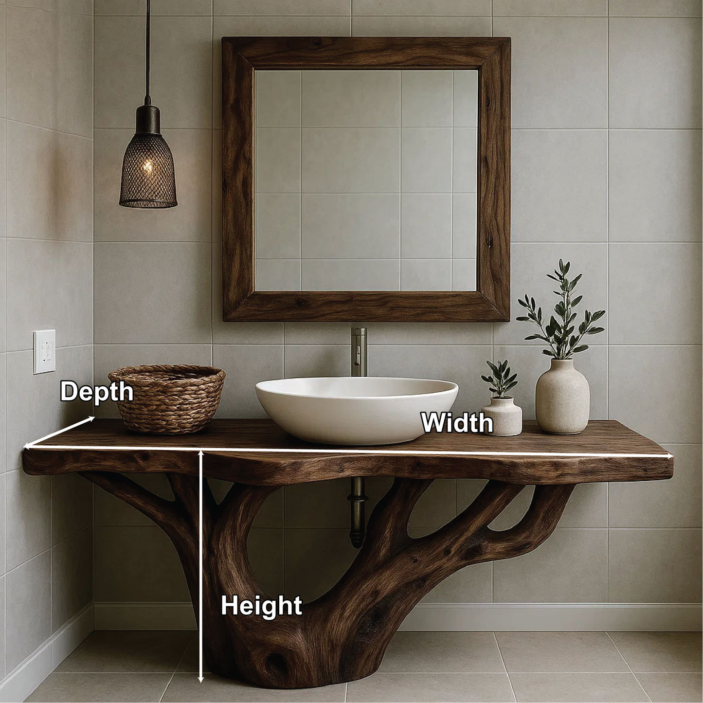 Handcrafted Solid Wood Bathroom Vanity with Organic Tree-Inspired Base and Natural Finish Lynnsnail
