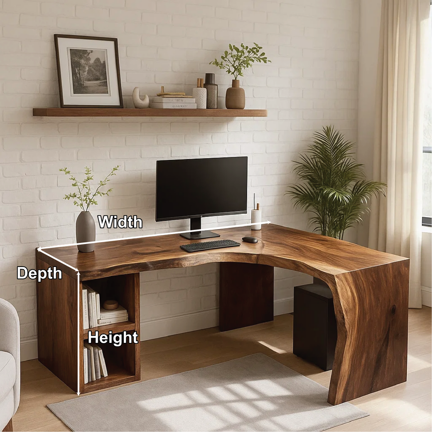 Handcrafted Solid Wood L-Shaped Work Desk – Live Edge Office Table with Modern Organic Design Lynnsnail