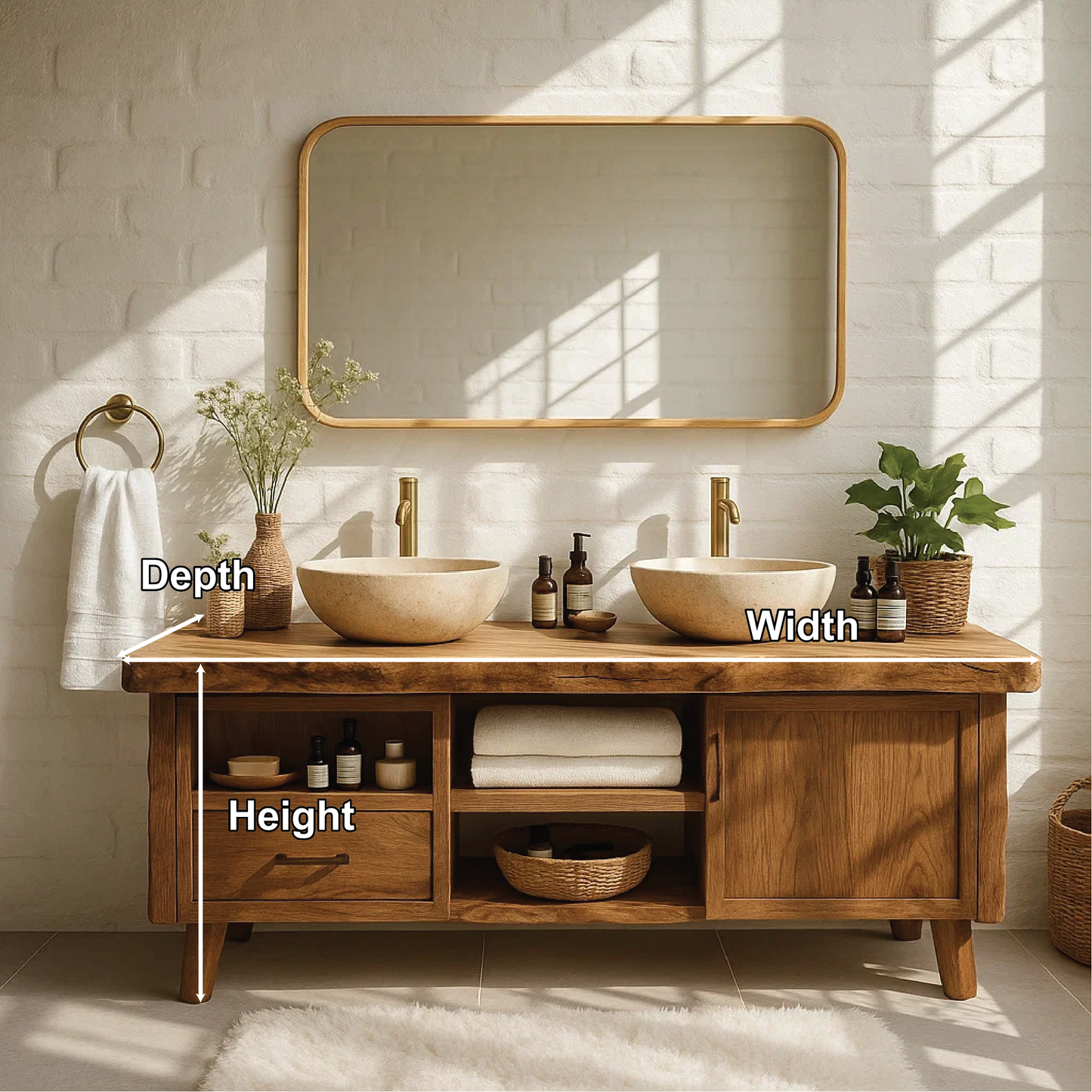 Handcrafted Solid Wood Double Bathroom Vanity with Live Edge Countertop and Modern Legs Lynnsnail