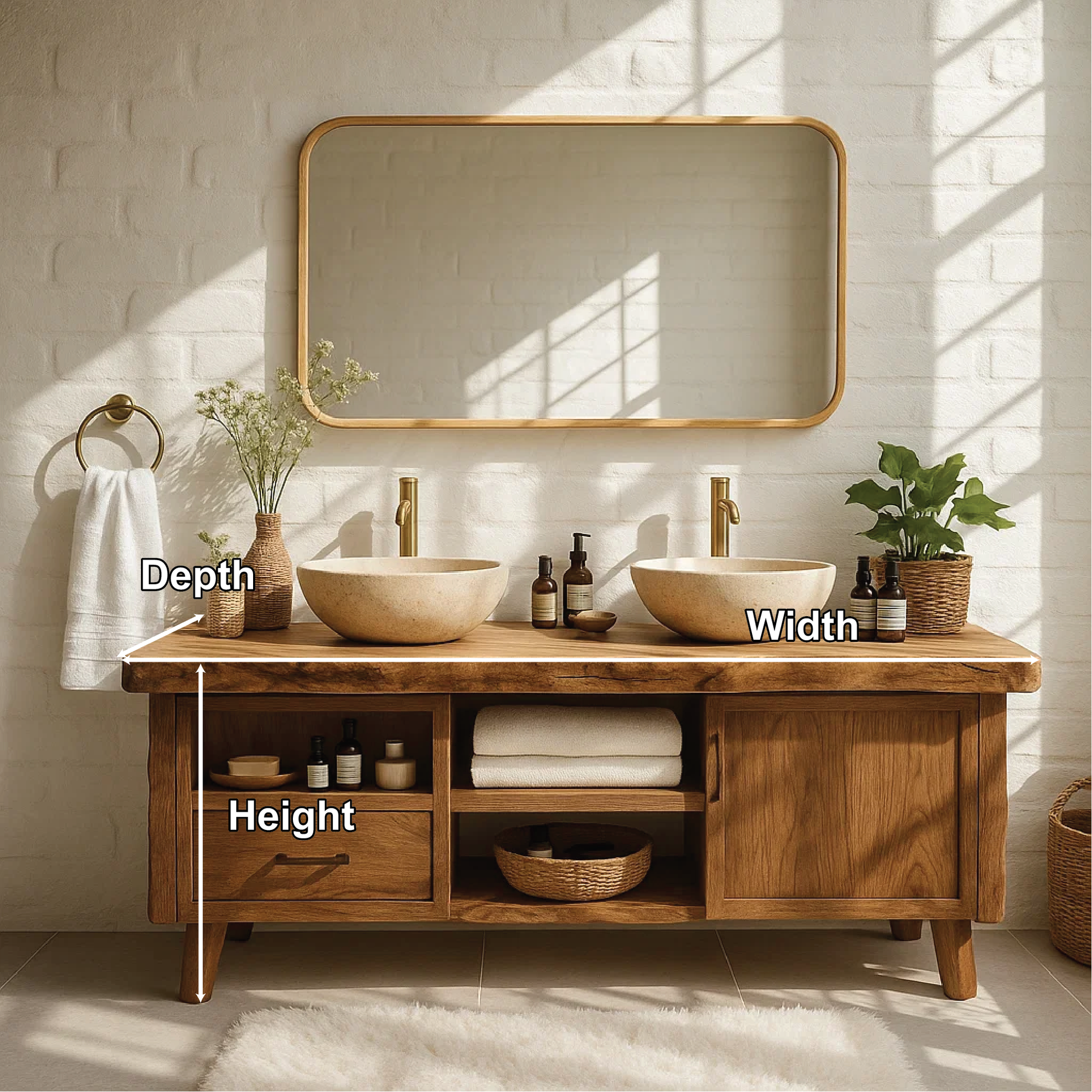 Handcrafted Solid Wood Double Bathroom Vanity with Live Edge Countertop and Modern Legs Lynnsnail