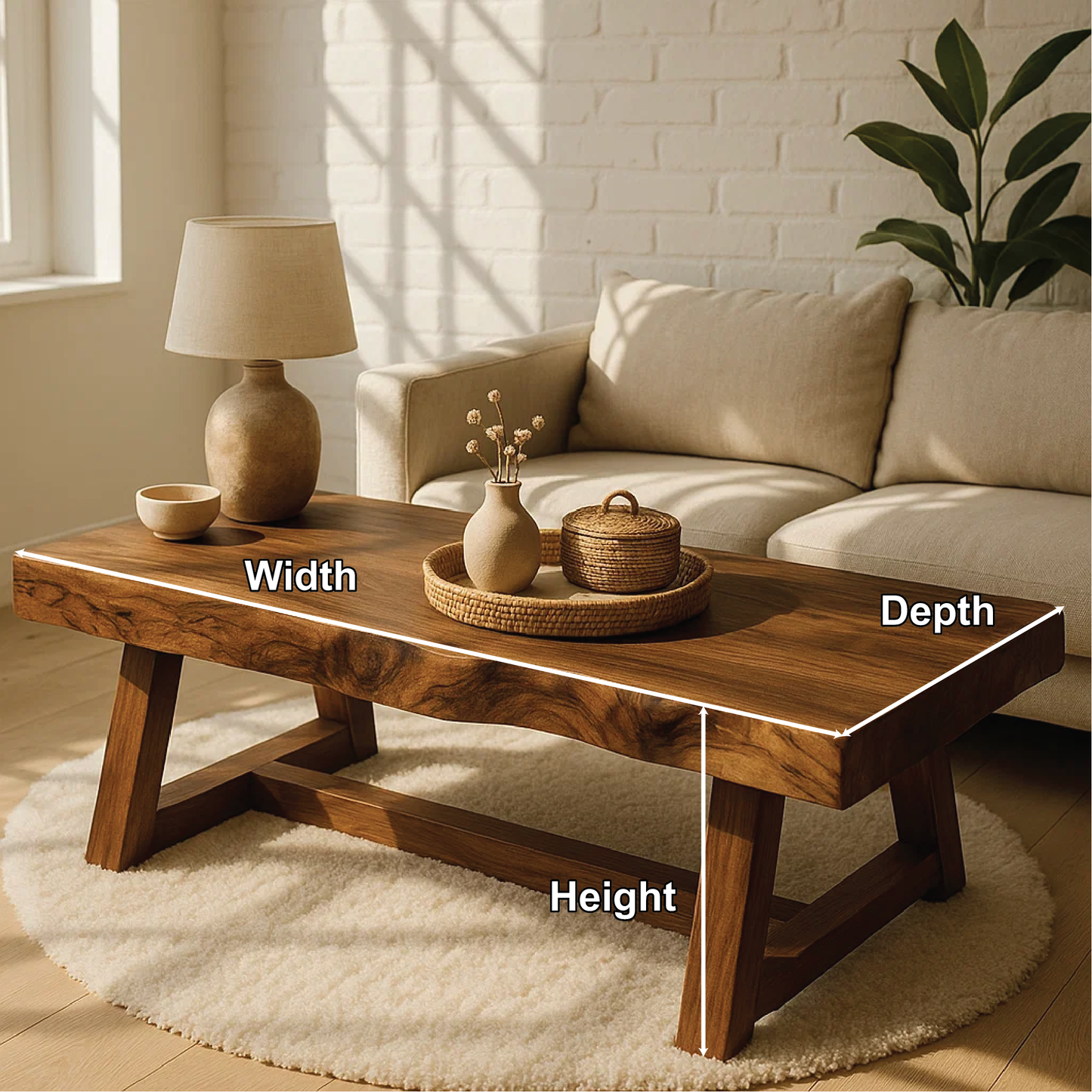 Handcrafted Solid Wood Coffee Table with Natural Live Edge and Angled Base for Modern Homes Lynnsnail