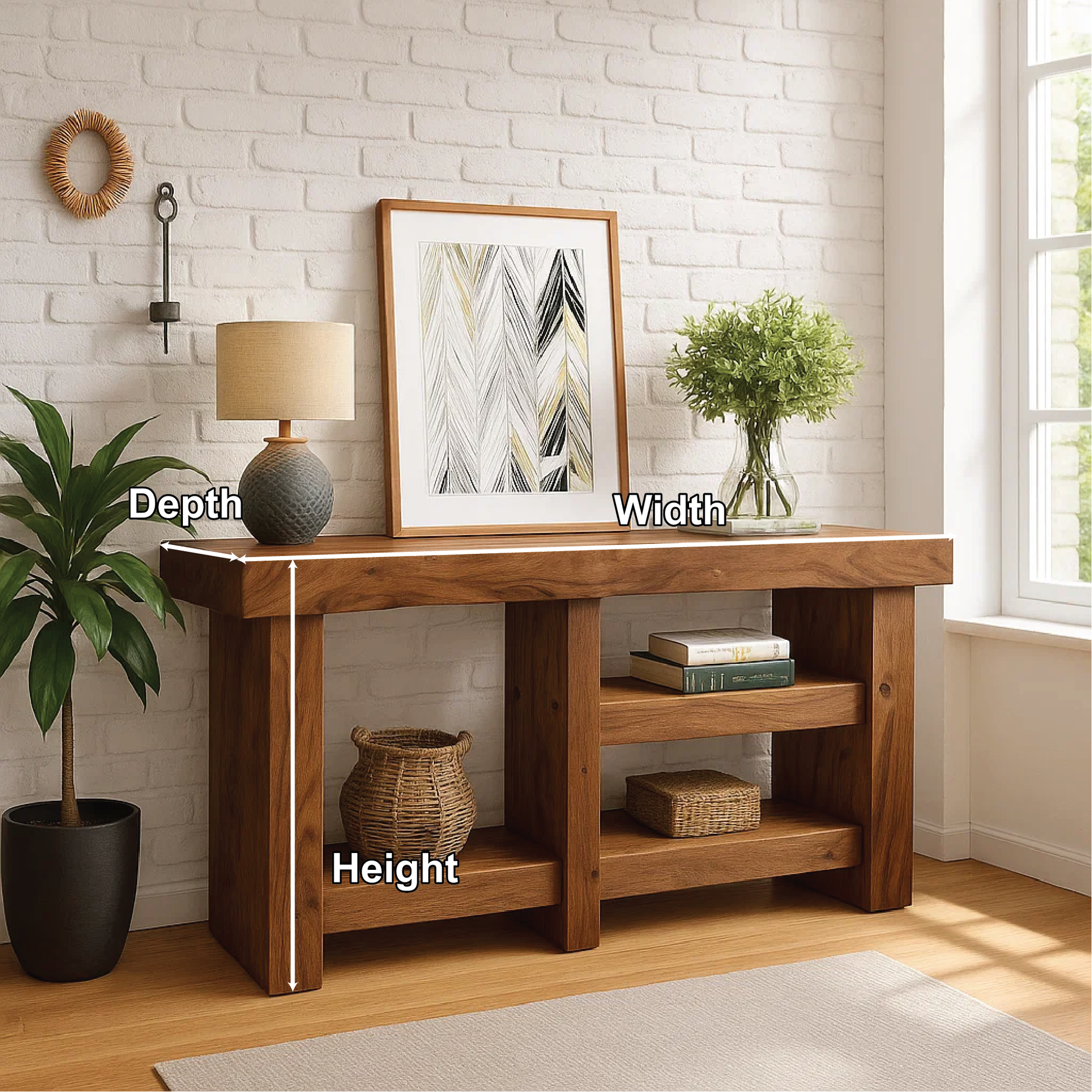 Handcrafted Solid Wood Console Table with Modern Rustic Design for Entryway or Living Room Lynnsnail