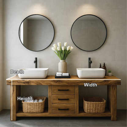 Handcrafted Solid Wood Double Sink Bathroom Vanity with Central Drawers and Natural Finish Lynnsnail