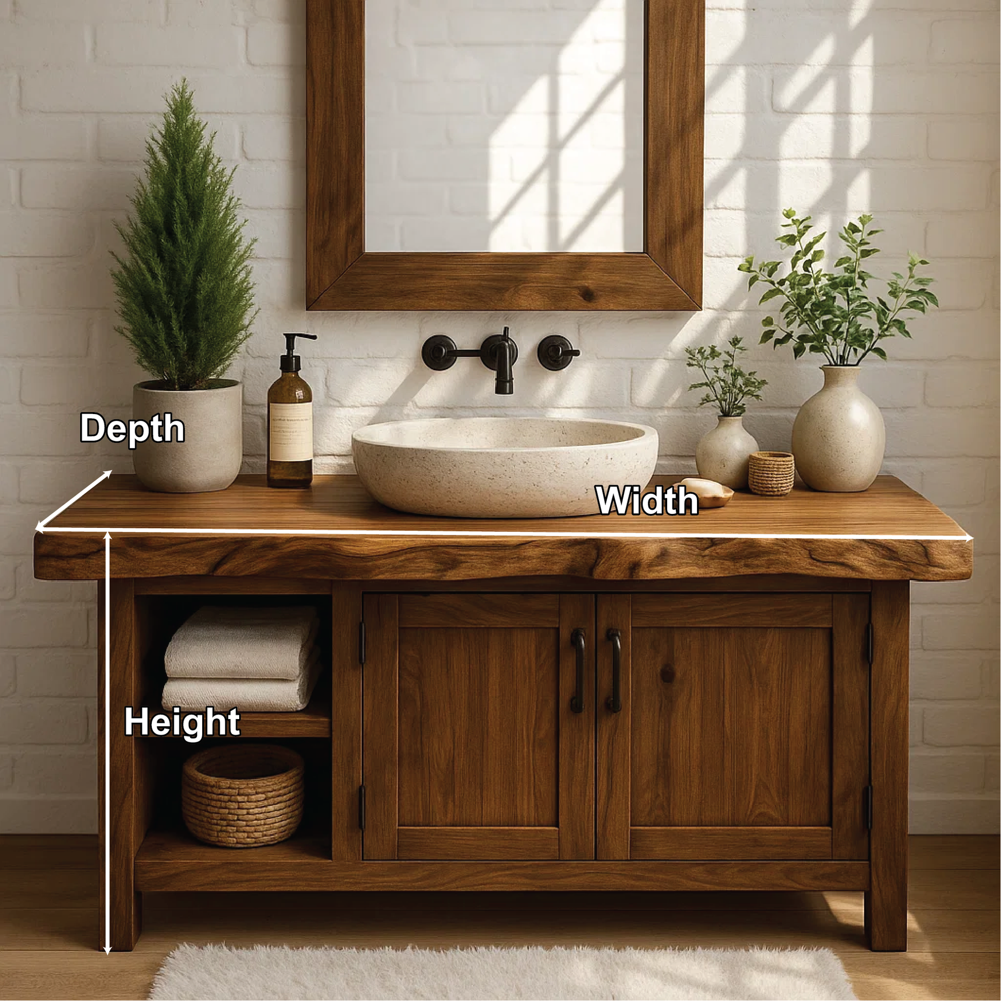 Handcrafted Solid Wood Bathroom Vanity with Live Edge Top and Farmhouse Rustic Design Lynnsnail