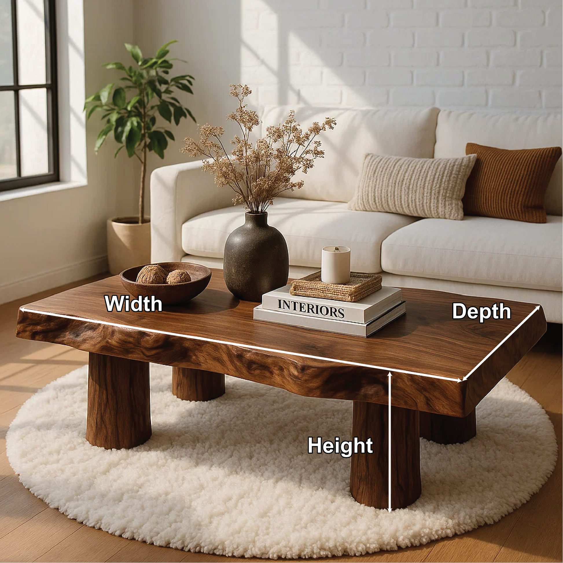 Handcrafted Solid Wood Coffee Table with Organic Live Edge and Cylindrical Leg Design Lynnsnail