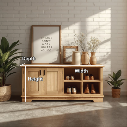 Handcrafted Solid Wood Entryway Bench with Storage Cabinets and Open Shelves for Modern Homes Lynnsnail