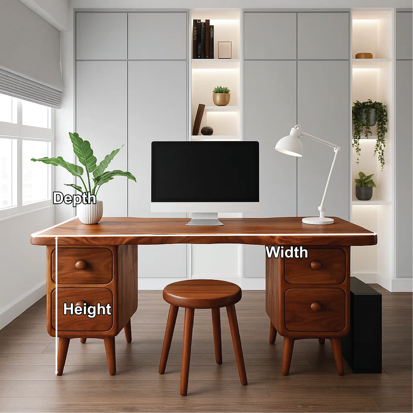 Handcrafted Solid Wood Office Desk – Mid-Century Modern Work Table with Curved Live Edge Design