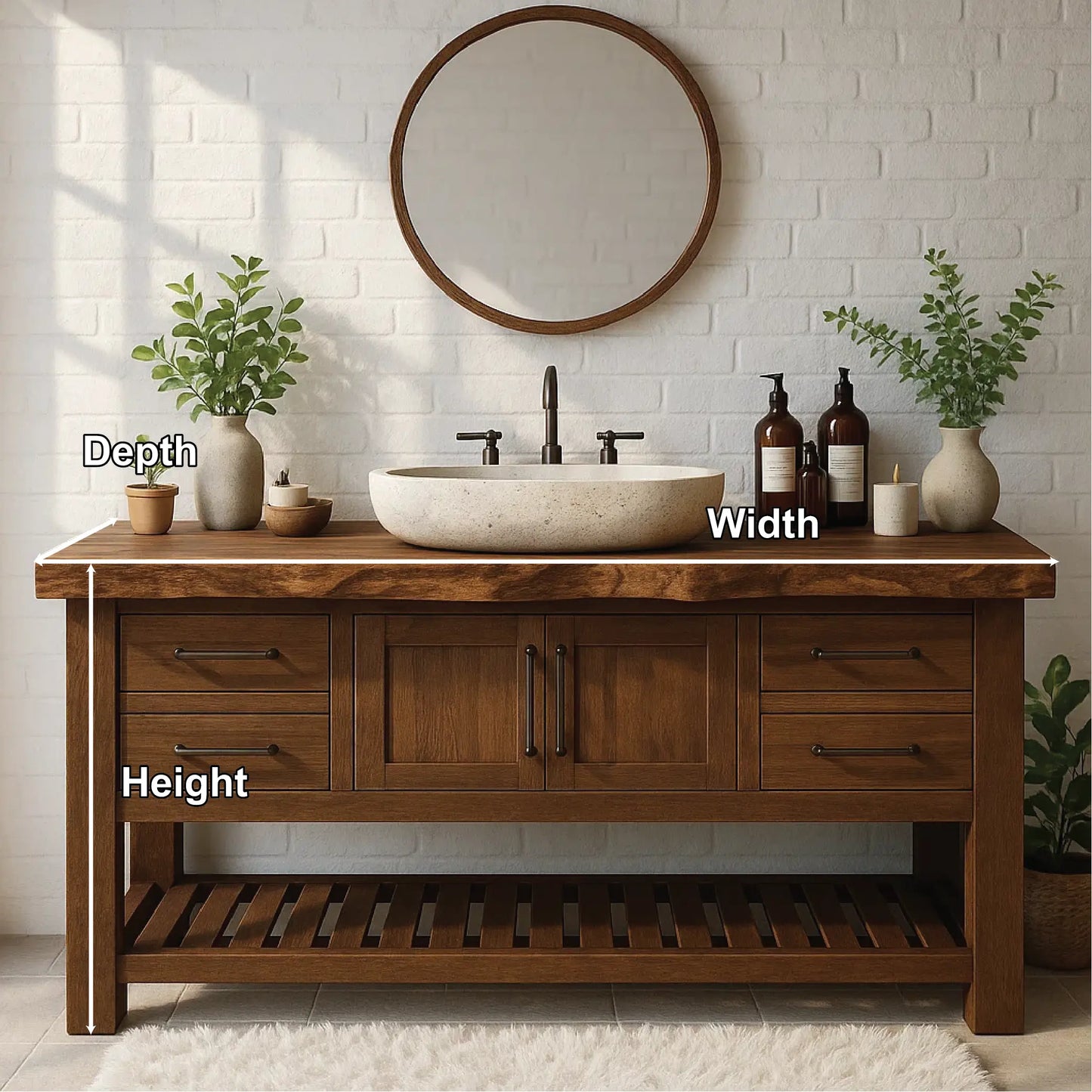 Rustic Solid Wood Bathroom Vanity with Live Edge Top and Modern Farmhouse Storage Design Lynnsnail