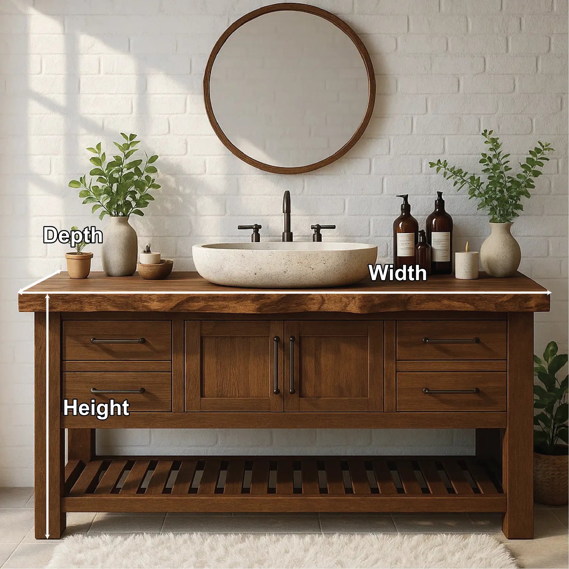 Rustic Solid Wood Bathroom Vanity with Live Edge Top and Modern Farmhouse Storage Design Lynnsnail