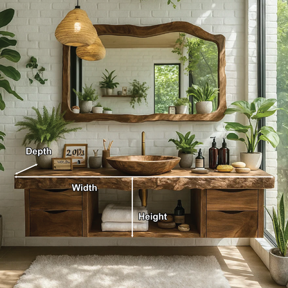 Handcrafted Solid Wood Floating Vanity – Live Edge Bathroom Counter with Drawers