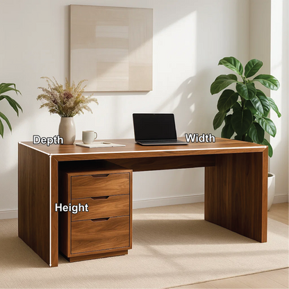 Handcrafted Solid Wood Work Desk – Minimalist Executive Office Table with 3-Drawer Storage Lynnsnail