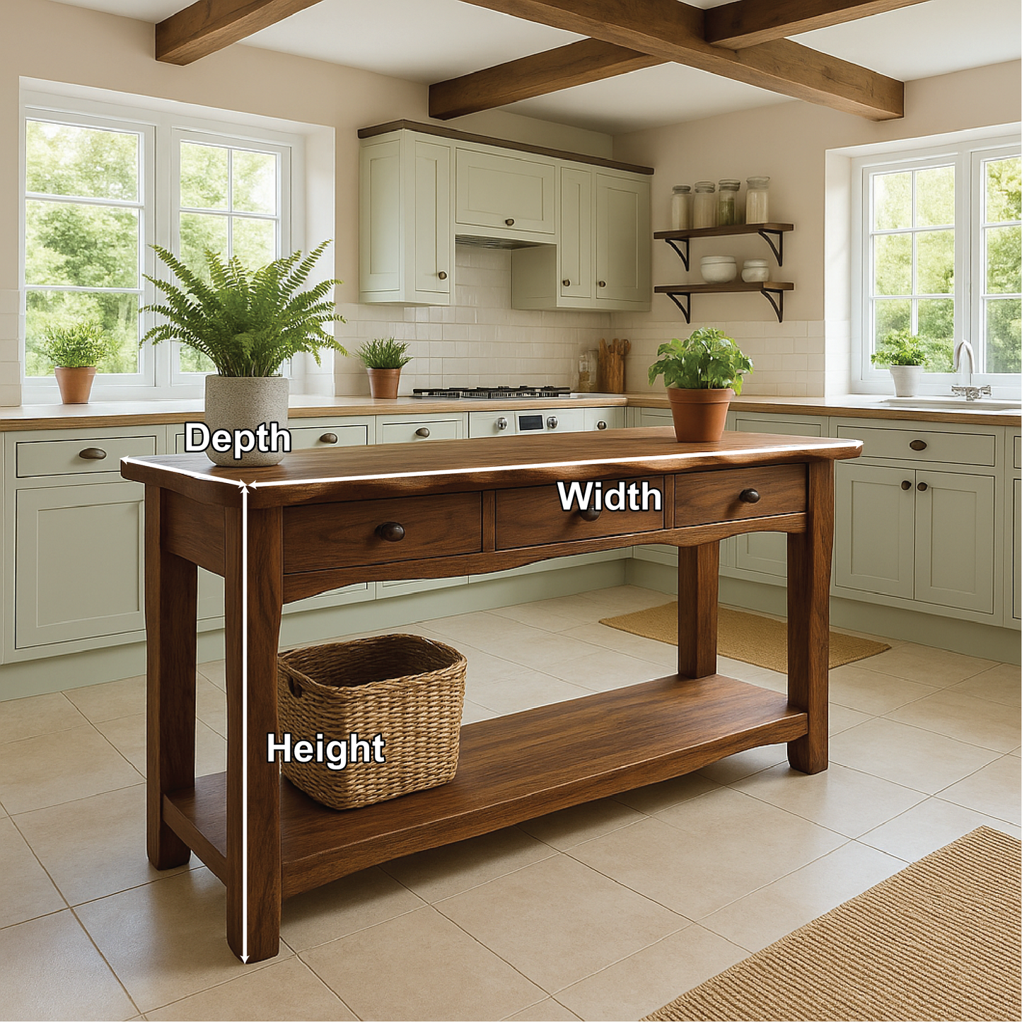 Handcrafted Solid Wood Console Table with Drawers and Shelf for Rustic Farmhouse Kitchen Decor Lynnsnail