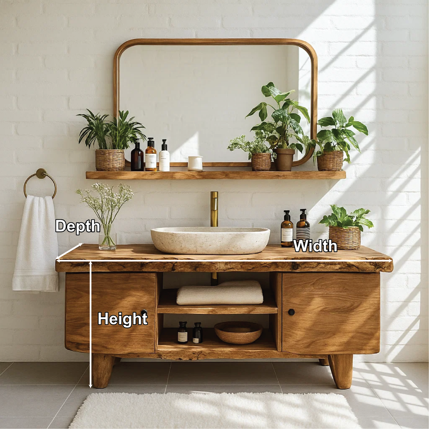 Handcrafted Solid Wood Bathroom Vanity with Live Edge Top and Natural Minimalist Design Lynnsnail