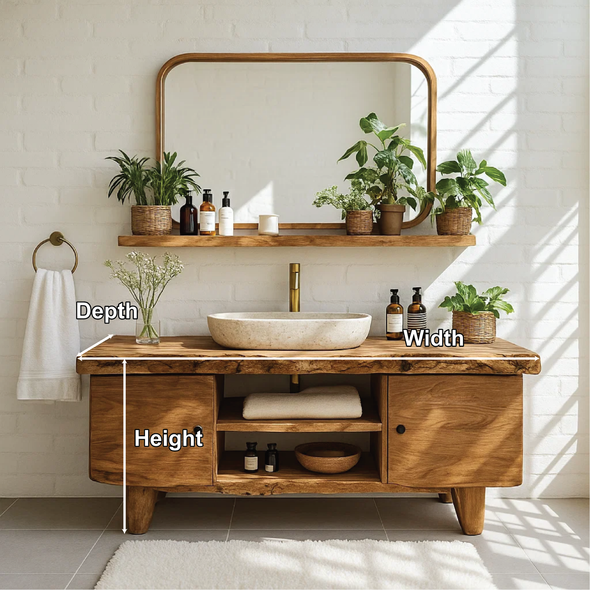 Handcrafted Solid Wood Bathroom Vanity with Live Edge Top and Natural Minimalist Design Lynnsnail