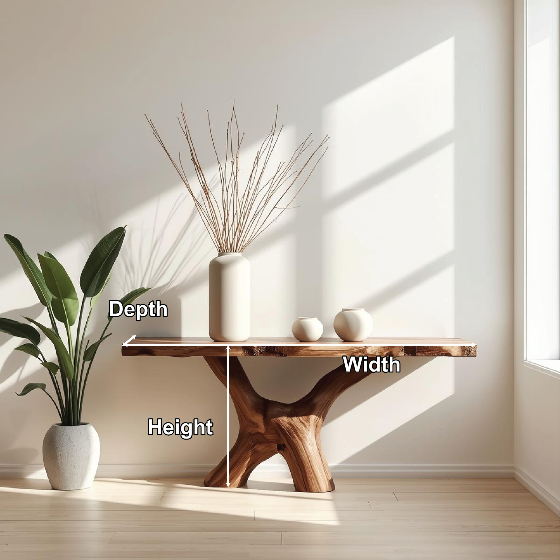 Handcrafted Solid Wood Console Table with Sculptural Organic Base and Natural Live Edge Lynnsnail