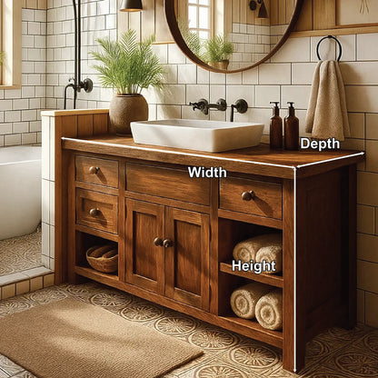 Handcrafted Solid Wood Bathroom Vanity with Drawers and Open Shelves in Warm Walnut Finish Lynnsnail
