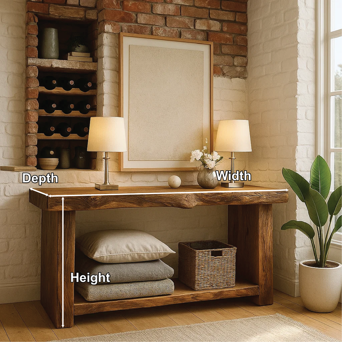 Handcrafted Solid Wood Console Table with Live Edge Rustic Design for Entryway or Living Room Lynnsnail