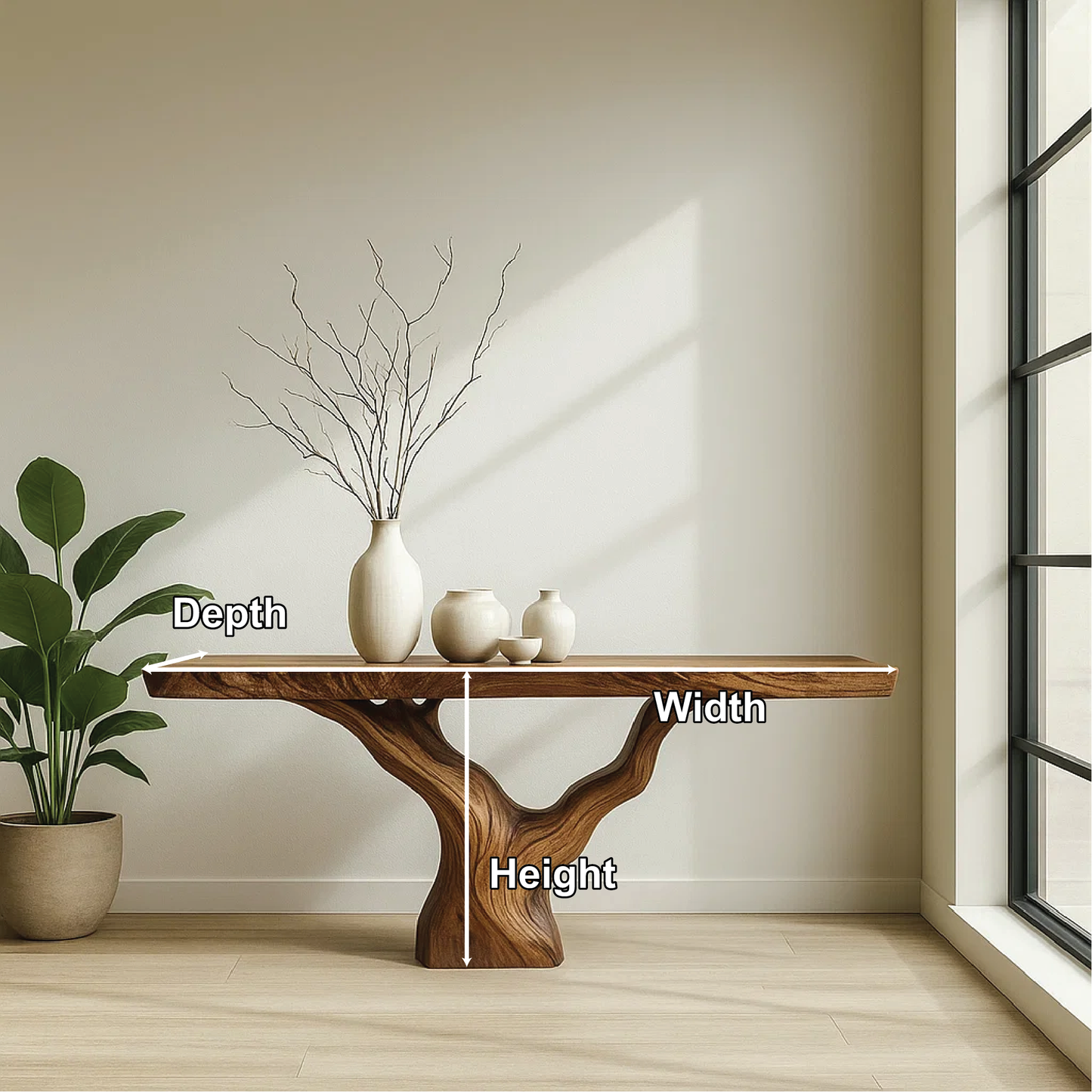 Handcrafted Solid Wood Tree Console Table with Natural Live Edge Design for Modern Homes Lynnsnail