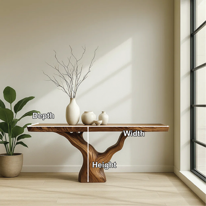 Handcrafted Solid Wood Tree Console Table with Natural Live Edge Design for Modern Homes Lynnsnail