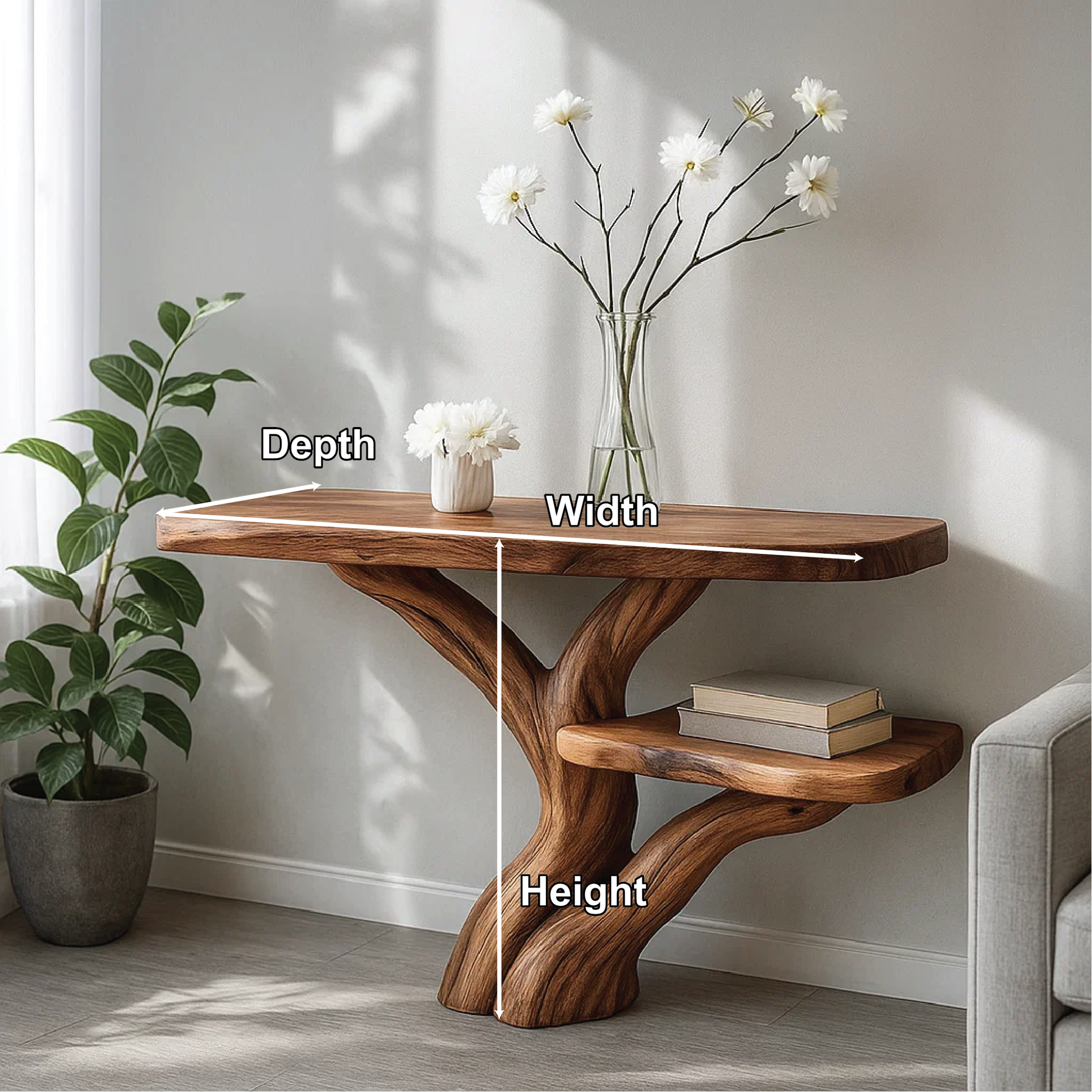 Handcrafted Solid Wood Tree Console Table with Organic Branch Design for Modern Natural Spaces Lynnsnail